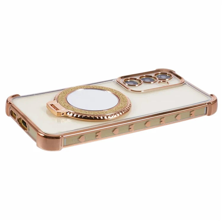 For Samsung Galaxy A54 5G Side Heart Pattern Case Kickstand TPU Phone Cover with Mirror