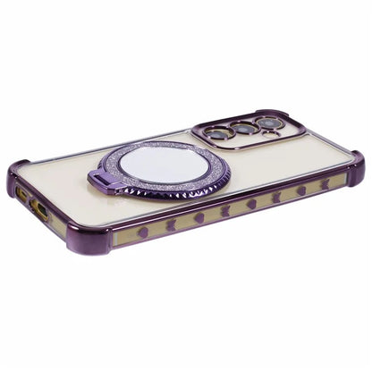 For Samsung Galaxy A54 5G Side Heart Pattern Case Kickstand TPU Phone Cover with Mirror