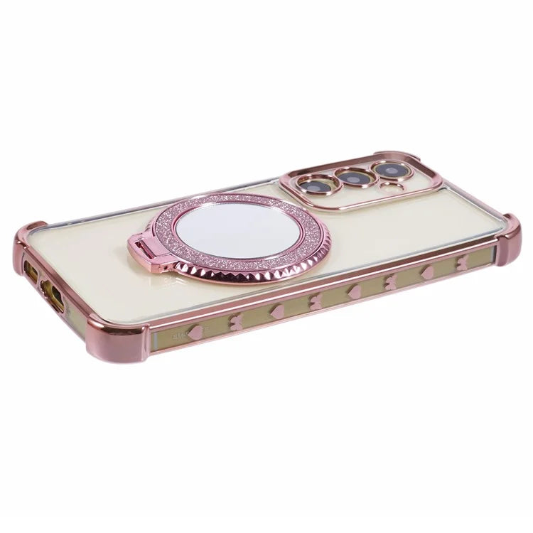 For Samsung Galaxy A54 5G Side Heart Pattern Case Kickstand TPU Phone Cover with Mirror