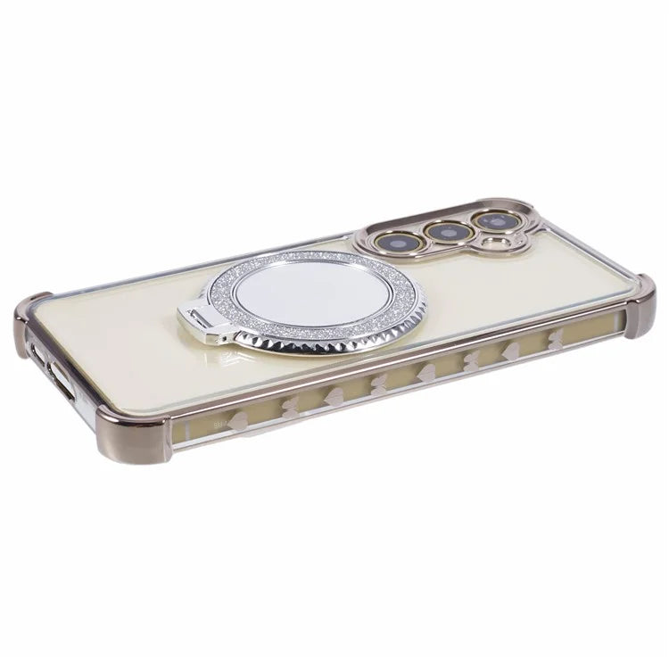 For Samsung Galaxy A15 5G Side Heart Pattern Case Kickstand TPU Phone Cover with Mirror