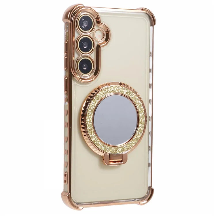 For Samsung Galaxy A15 5G Side Heart Pattern Case Kickstand TPU Phone Cover with Mirror