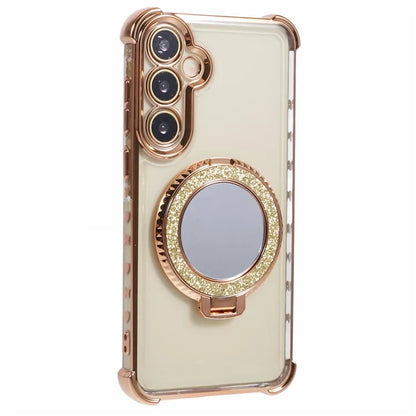 For Samsung Galaxy A15 5G Side Heart Pattern Case Kickstand TPU Phone Cover with Mirror