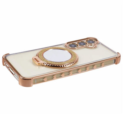 For Samsung Galaxy A15 5G Side Heart Pattern Case Kickstand TPU Phone Cover with Mirror
