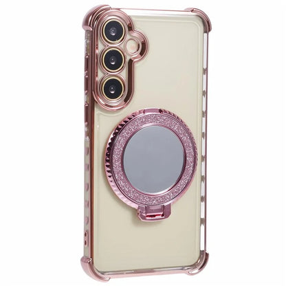 For Samsung Galaxy A15 5G Side Heart Pattern Case Kickstand TPU Phone Cover with Mirror