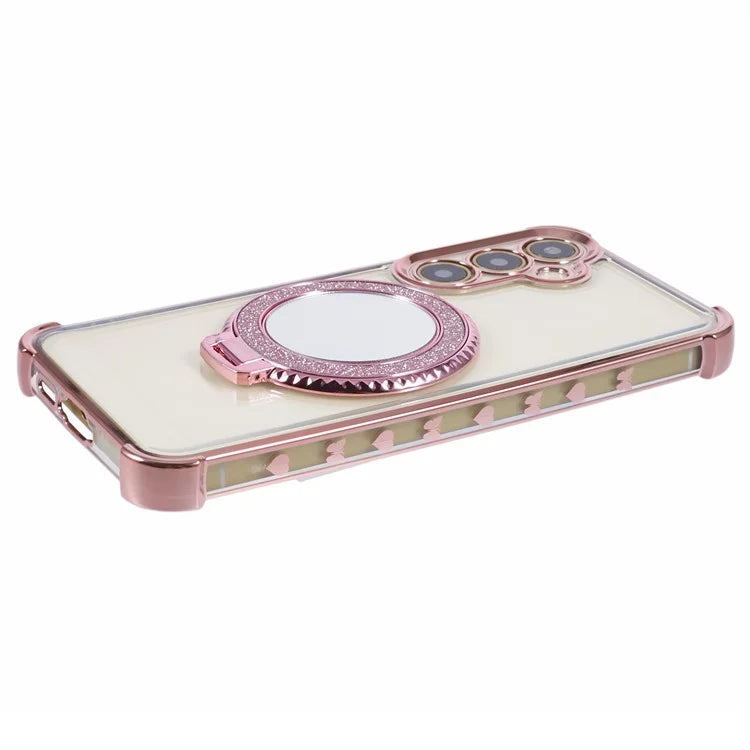 For Samsung Galaxy A15 5G Side Heart Pattern Case Kickstand TPU Phone Cover with Mirror