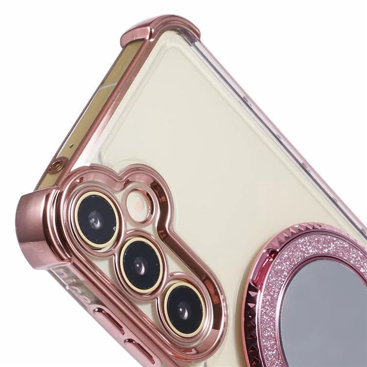 For Samsung Galaxy A15 5G Side Heart Pattern Case Kickstand TPU Phone Cover with Mirror