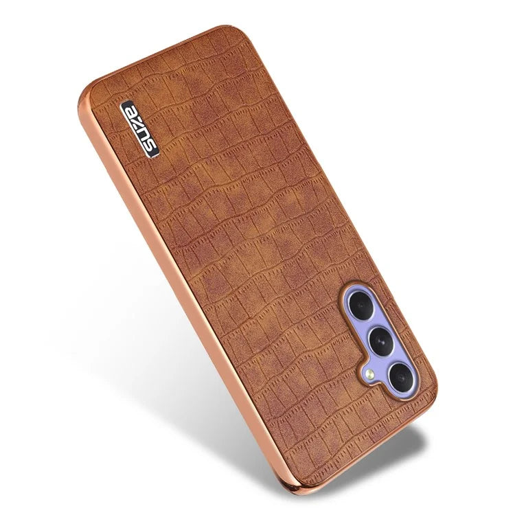 AZNS For Samsung Galaxy S23 FE Phone Case Crocodile Texture Electroplating Leather Back Cover