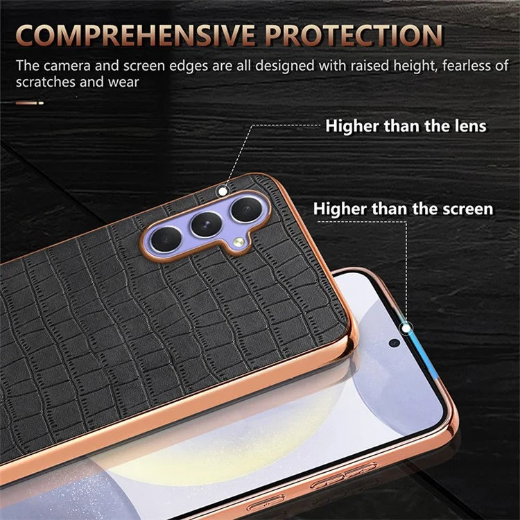 AZNS For Samsung Galaxy S23 FE Phone Case Crocodile Texture Electroplating Leather Back Cover
