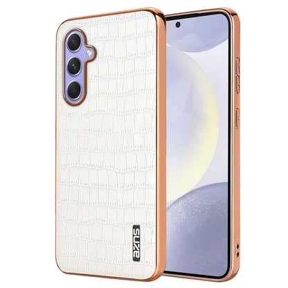 AZNS For Samsung Galaxy S23 FE Phone Case Crocodile Texture Electroplating Leather Back Cover