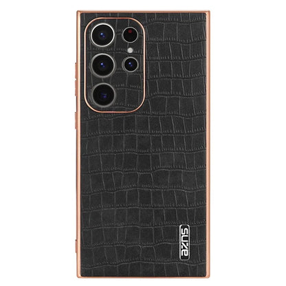 AZNS For Samsung Galaxy S22 Ultra 5G Case Crocodile Pattern Electroplated Leather+TPU Phone Case