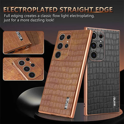 AZNS For Samsung Galaxy S22 Ultra 5G Case Crocodile Pattern Electroplated Leather+TPU Phone Case