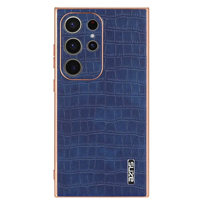 AZNS For Samsung Galaxy S22 Ultra 5G Case Crocodile Pattern Electroplated Leather+TPU Phone Case