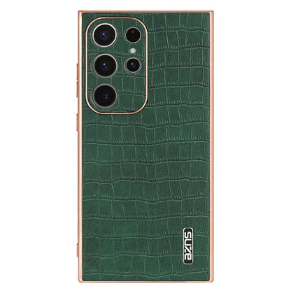 AZNS For Samsung Galaxy S22 Ultra 5G Case Crocodile Pattern Electroplated Leather+TPU Phone Case