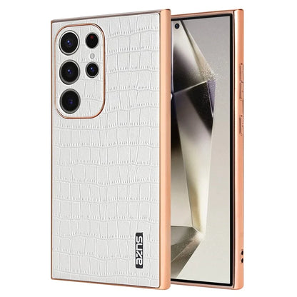 AZNS For Samsung Galaxy S22 Ultra 5G Case Crocodile Pattern Electroplated Leather+TPU Phone Case