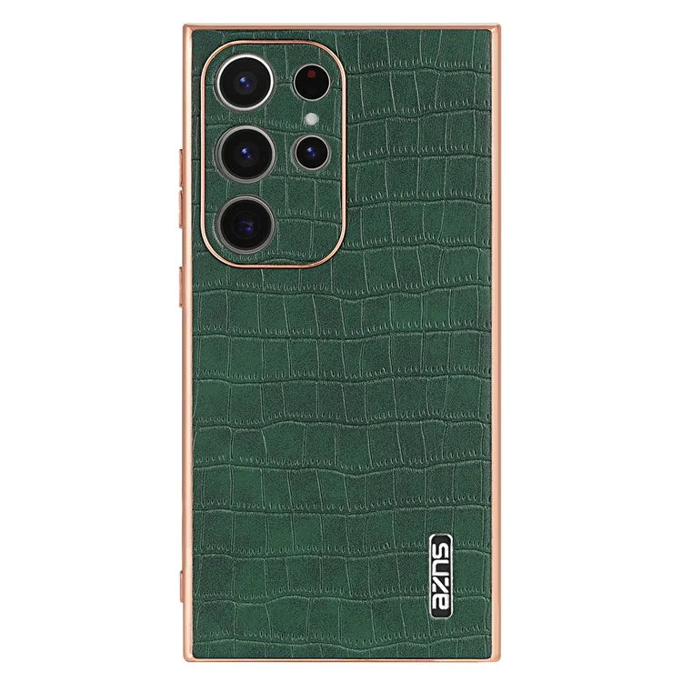 AZNS For Samsung Galaxy S23 Ultra Case Electroplated Crocodile Texture Leather+TPU Phone Cover