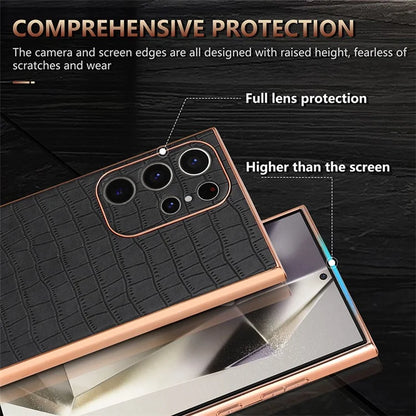 AZNS For Samsung Galaxy S23 Ultra Case Electroplated Crocodile Texture Leather+TPU Phone Cover
