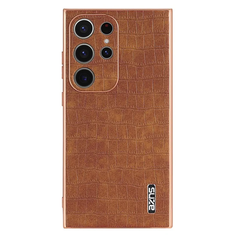 AZNS For Samsung Galaxy S23 Ultra Case Electroplated Crocodile Texture Leather+TPU Phone Cover