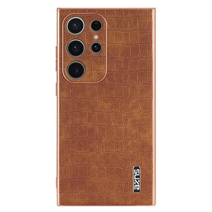 AZNS For Samsung Galaxy S23 Ultra Case Electroplated Crocodile Texture Leather+TPU Phone Cover