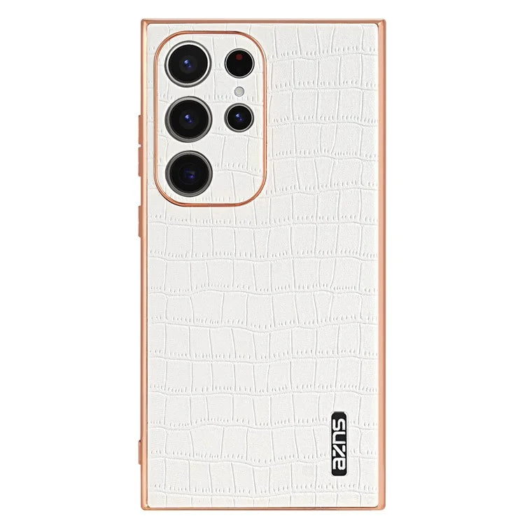 AZNS For Samsung Galaxy S23 Ultra Case Electroplated Crocodile Texture Leather+TPU Phone Cover