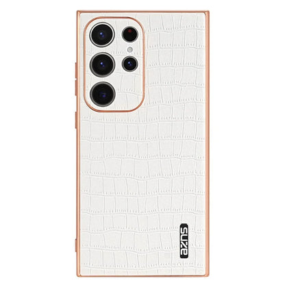 AZNS For Samsung Galaxy S23 Ultra Case Electroplated Crocodile Texture Leather+TPU Phone Cover