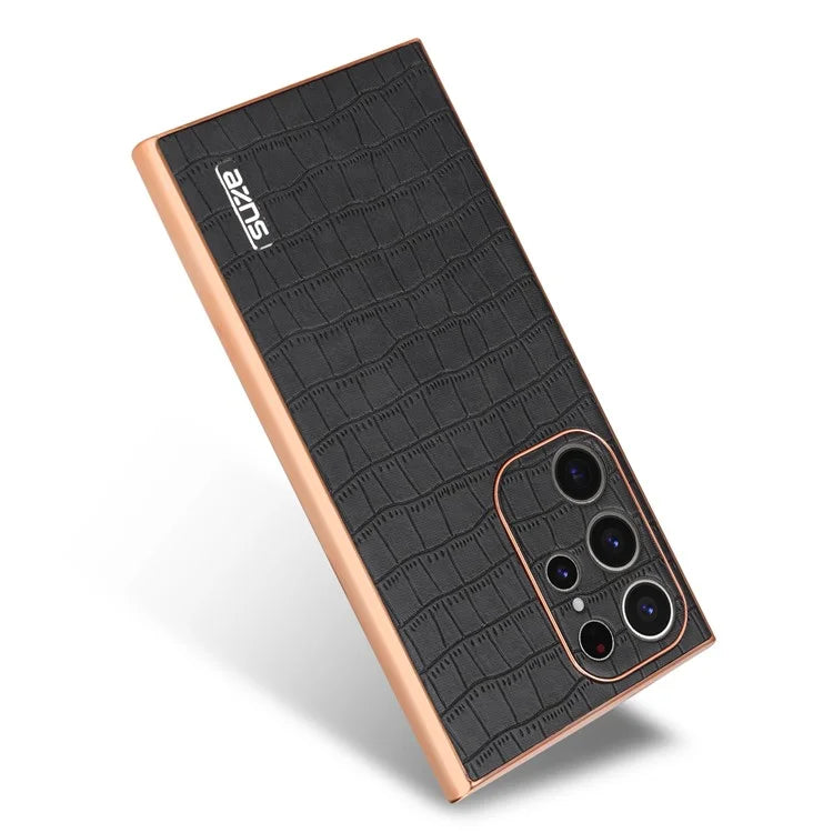 AZNS For Samsung Galaxy S24 Ultra Case Crocodile Texture Leather+TPU Electroplating Phone Shell