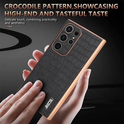 AZNS For Samsung Galaxy S24 Ultra Case Crocodile Texture Leather+TPU Electroplating Phone Shell