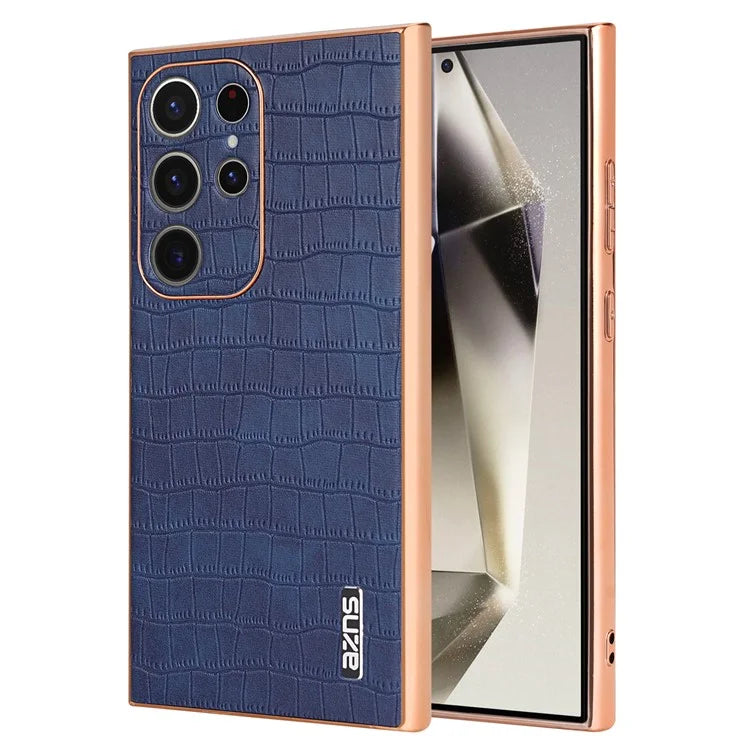 AZNS For Samsung Galaxy S24 Ultra Case Crocodile Texture Leather+TPU Electroplating Phone Shell