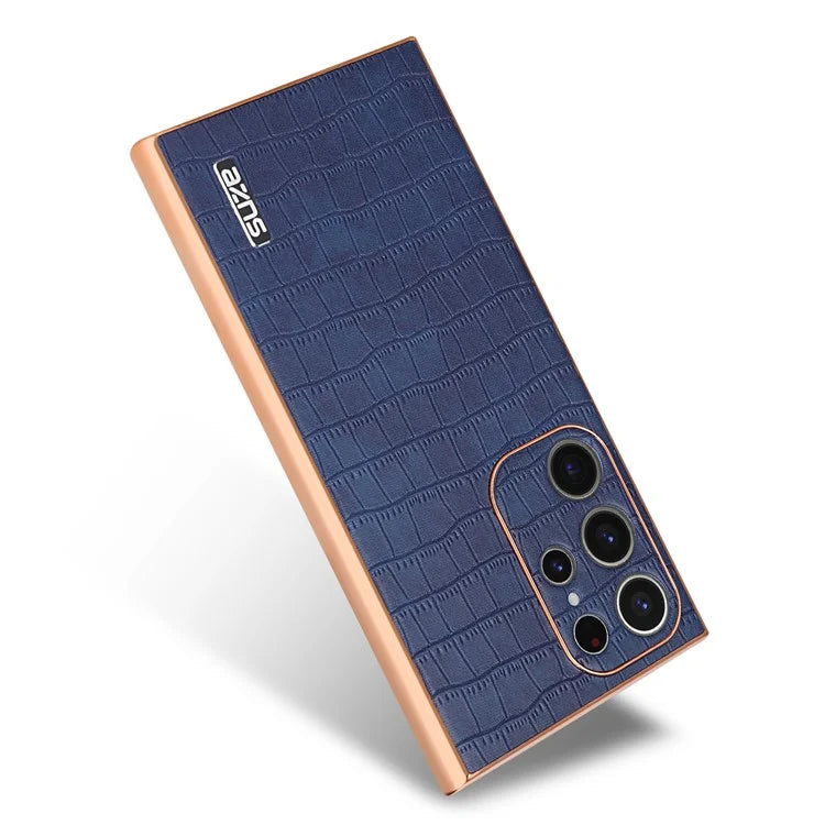 AZNS For Samsung Galaxy S24 Ultra Case Crocodile Texture Leather+TPU Electroplating Phone Shell