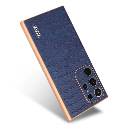 AZNS For Samsung Galaxy S24 Ultra Case Crocodile Texture Leather+TPU Electroplating Phone Shell