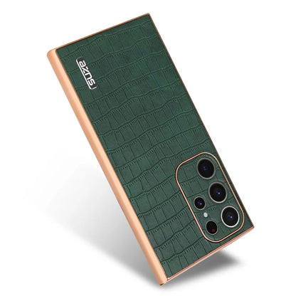 AZNS For Samsung Galaxy S24 Ultra Case Crocodile Texture Leather+TPU Electroplating Phone Shell