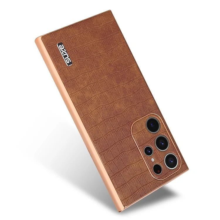 AZNS For Samsung Galaxy S24 Ultra Case Crocodile Texture Leather+TPU Electroplating Phone Shell