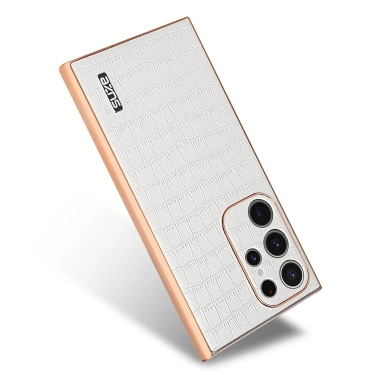 AZNS For Samsung Galaxy S24 Ultra Case Crocodile Texture Leather+TPU Electroplating Phone Shell