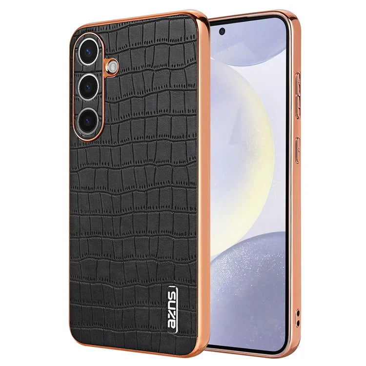 AZNS For Samsung Galaxy S24 Case Electroplating Crocodile Texture PU+TPU Anti-Drop Phone Cover