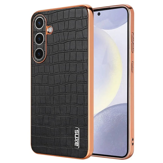 AZNS For Samsung Galaxy S24 Case Electroplating Crocodile Texture PU+TPU Anti-Drop Phone Cover
