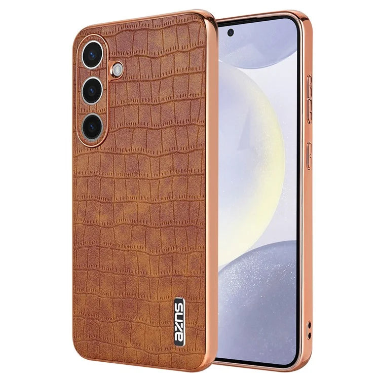 AZNS For Samsung Galaxy S24 Case Electroplating Crocodile Texture PU+TPU Anti-Drop Phone Cover