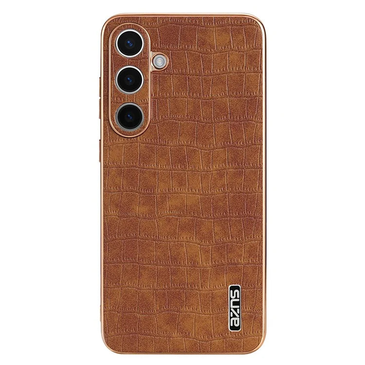 AZNS For Samsung Galaxy S24 Case Electroplating Crocodile Texture PU+TPU Anti-Drop Phone Cover