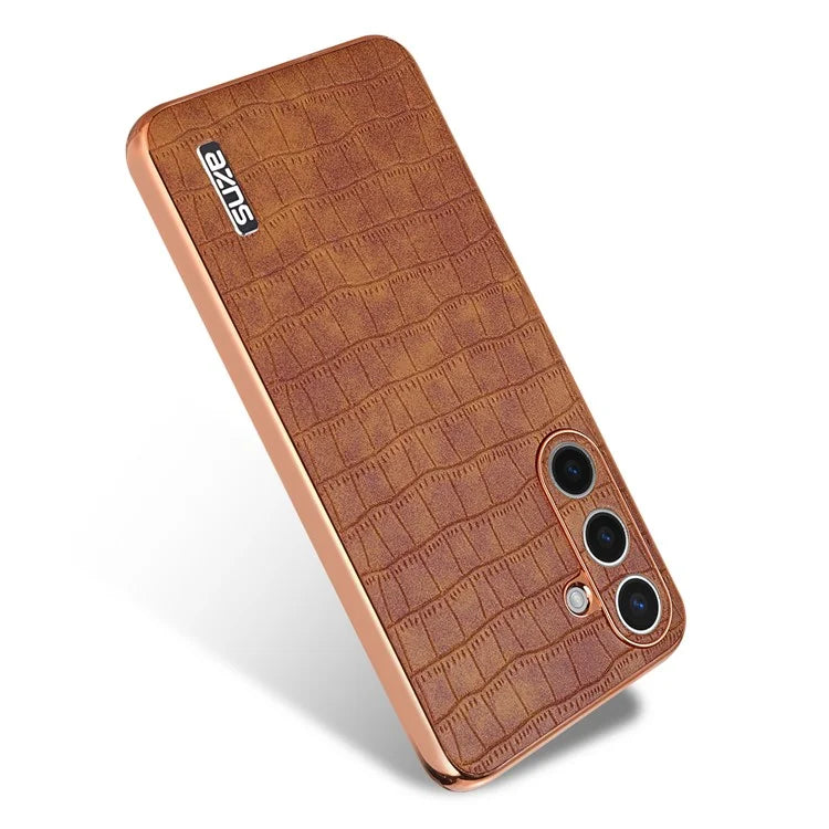 AZNS For Samsung Galaxy S24 Case Electroplating Crocodile Texture PU+TPU Anti-Drop Phone Cover