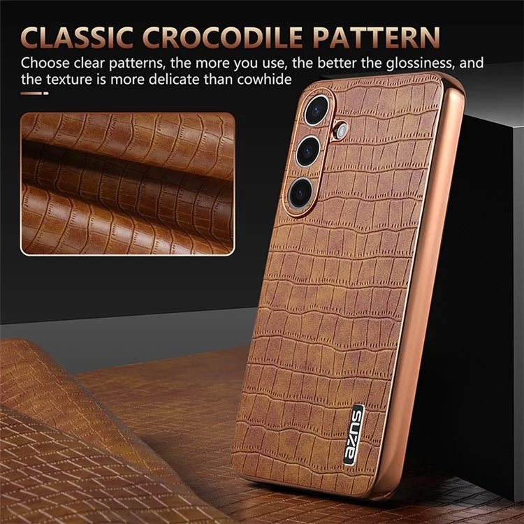 AZNS For Samsung Galaxy S24 Case Electroplating Crocodile Texture PU+TPU Anti-Drop Phone Cover