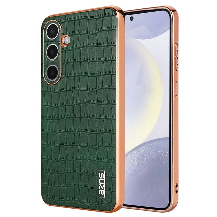 AZNS For Samsung Galaxy S24 Case Electroplating Crocodile Texture PU+TPU Anti-Drop Phone Cover