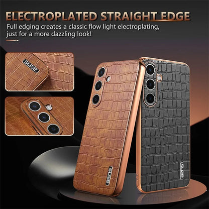 AZNS For Samsung Galaxy S24 Case Electroplating Crocodile Texture PU+TPU Anti-Drop Phone Cover