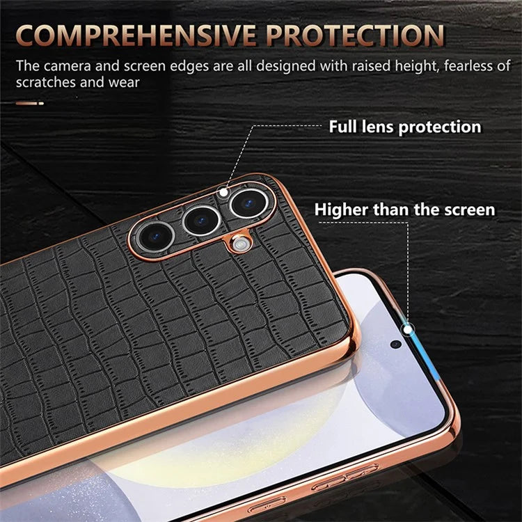 AZNS For Samsung Galaxy S24+ Case Electroplating Crocodile Texture PU+TPU Phone Case