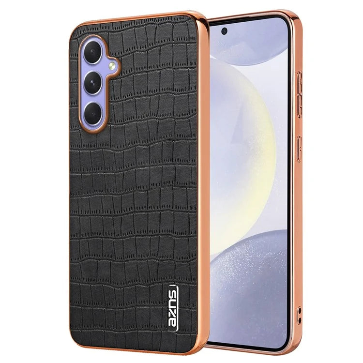 AZNS For Samsung Galaxy A34 5G Electroplating Case Crocodile Texture Leather+TPU Phone Cover