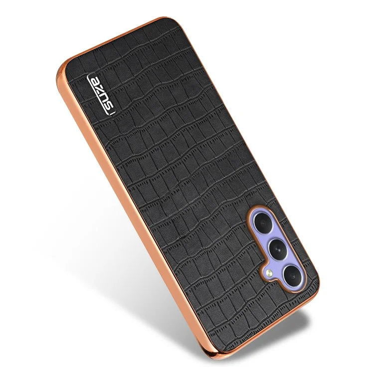AZNS For Samsung Galaxy A34 5G Electroplating Case Crocodile Texture Leather+TPU Phone Cover
