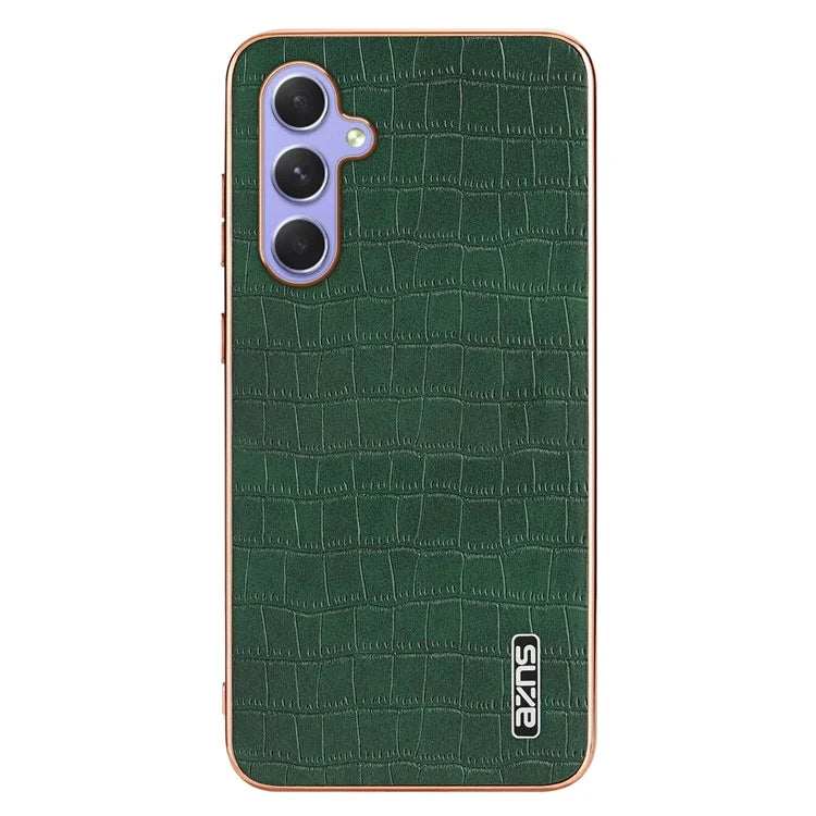 AZNS For Samsung Galaxy A34 5G Electroplating Case Crocodile Texture Leather+TPU Phone Cover