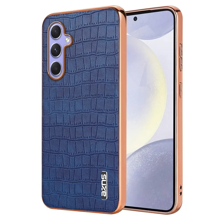 AZNS For Samsung Galaxy A34 5G Electroplating Case Crocodile Texture Leather+TPU Phone Cover
