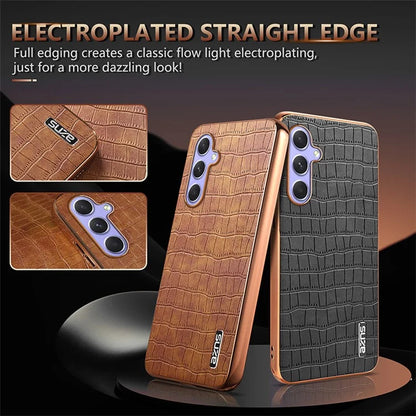 AZNS For Samsung Galaxy A34 5G Electroplating Case Crocodile Texture Leather+TPU Phone Cover