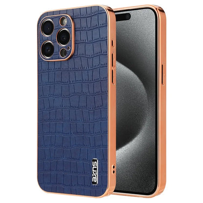 AZNS For iPhone 15 Pro Case Crocodile Texture Leather+TPU Phone Cover Electroplating Edge