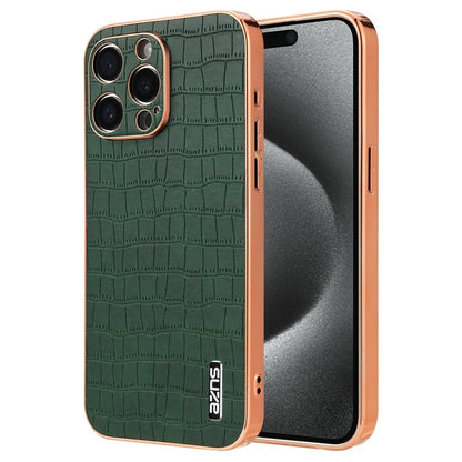 AZNS For iPhone 15 Pro Case Crocodile Texture Leather+TPU Phone Cover Electroplating Edge