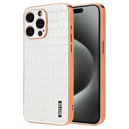 AZNS For iPhone 15 Pro Case Crocodile Texture Leather+TPU Phone Cover Electroplating Edge