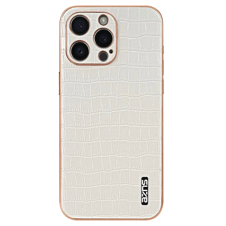 AZNS For iPhone 15 Pro Case Crocodile Texture Leather+TPU Phone Cover Electroplating Edge